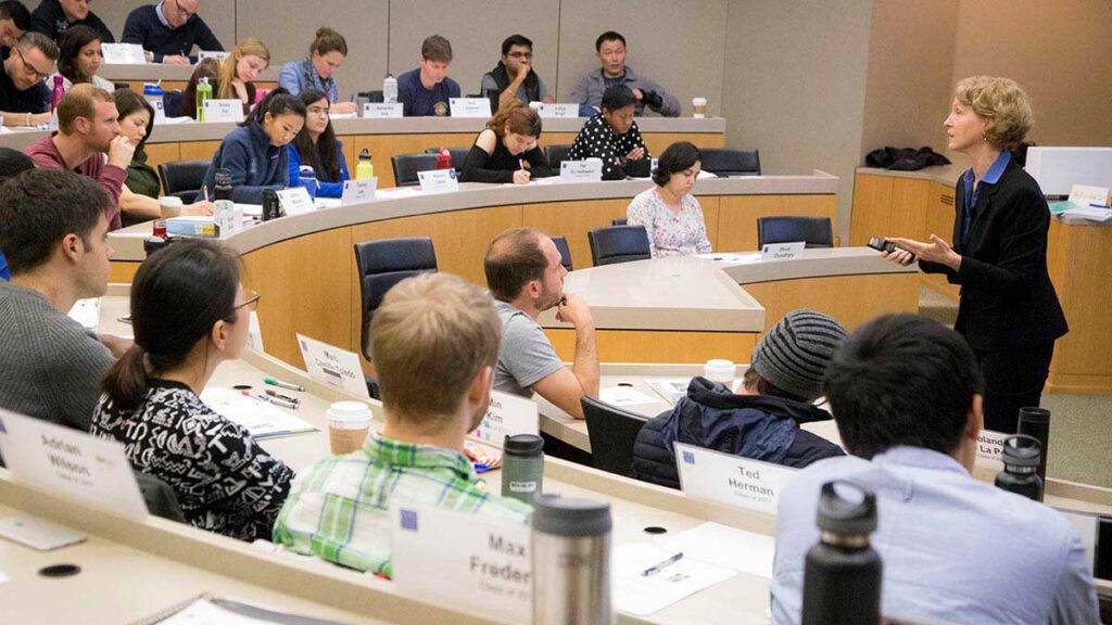 classroom with students and professor